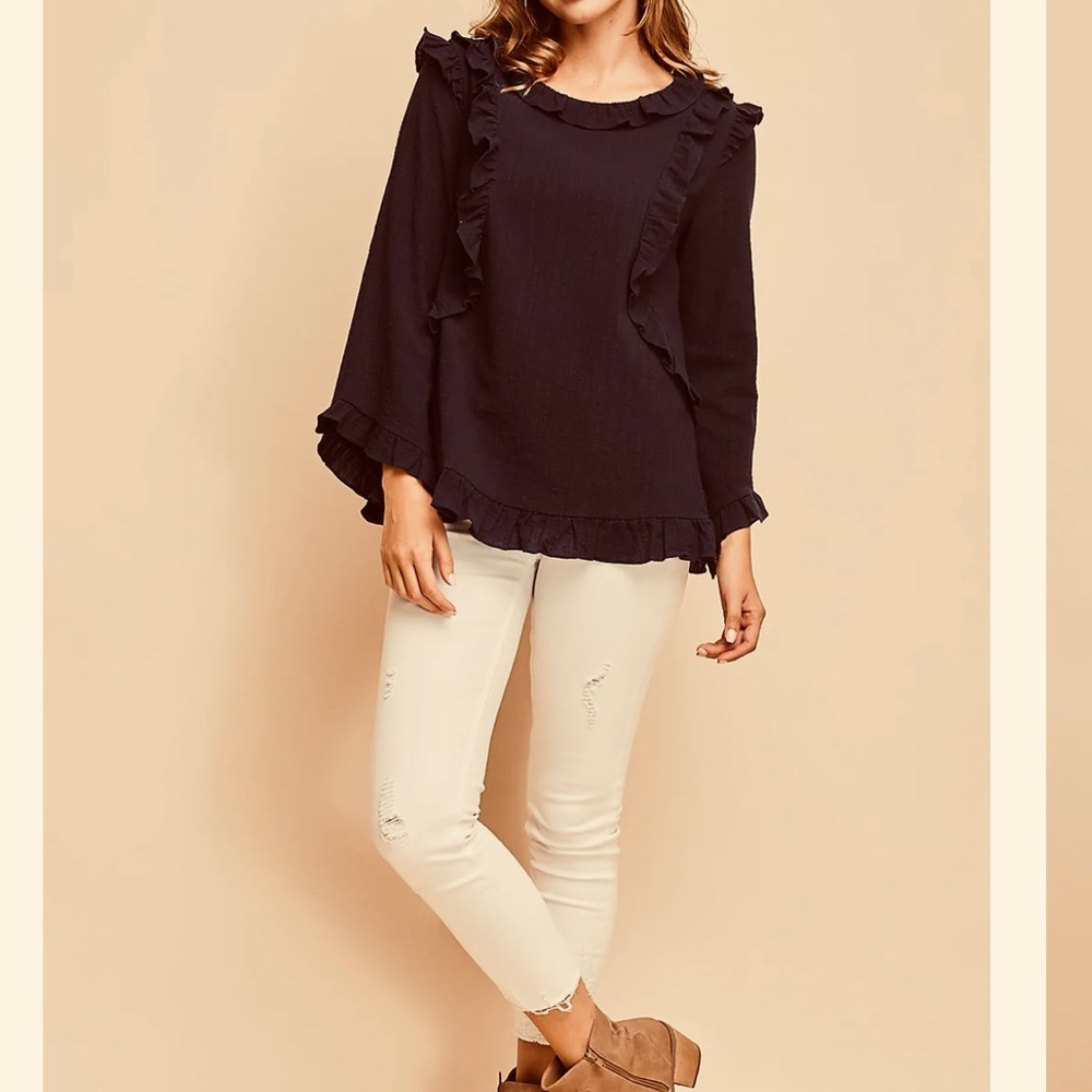 Entro NWT ruffle long sleeve crinkle top size S